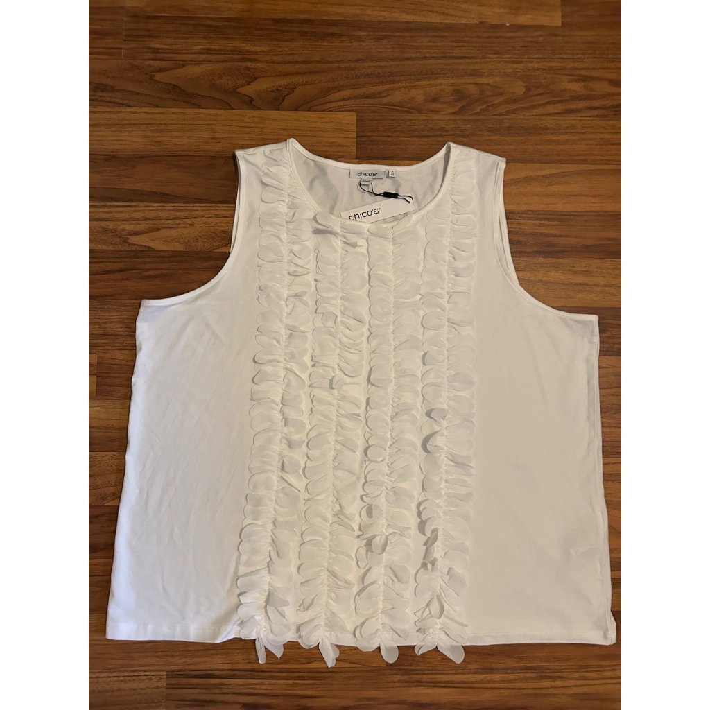 Chicos Cream Plus Size 4 Xxl Nwt Sleeveless Layers Of Ruffles Scoop Neck Stretch